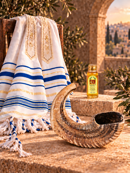 Shofar Gift Set with Prayer Shawl & Anointing Oil