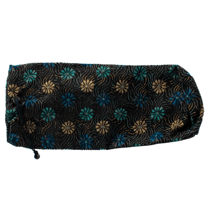 Navy Shofar Bag 17 inches. with light yellow and blue hues of whimsical daisy pattern