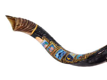 Yemenite Shofar 40" - 44" - Hand Painted Scenes of Israel