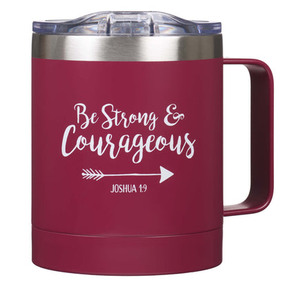 Be Strong & Courageous Very Berry Camp-style Stainless Steel Mug - Joshua 1:9