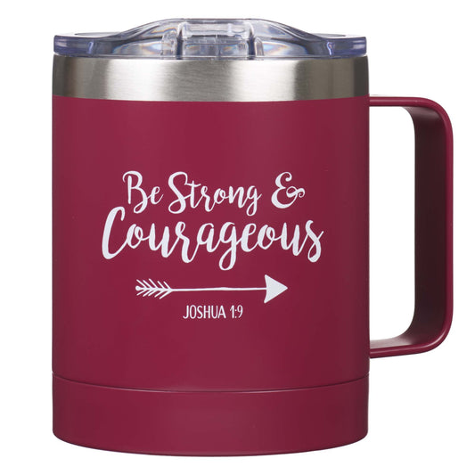 Be Strong & Courageous Very Berry Camp-style Stainless Steel Mug - Joshua 1:9