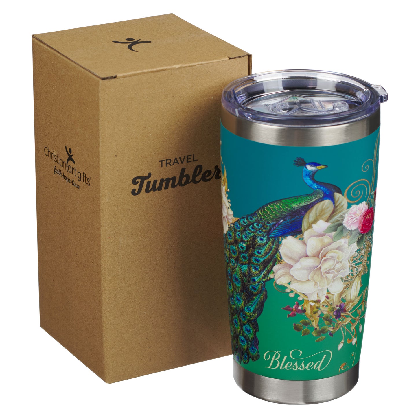 Blessed Blue Peacock Stainless Steel Travel Tumbler - Jeremiah 17:7