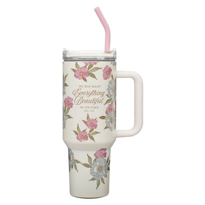 Everything Beautiful Whimsical Blooms 40 oz Stainless Steel Tumbler with Straw- Ecclesiastes 3:11