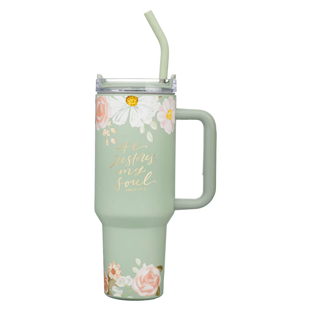 He Restores My Soul 40 oz Stainless Steel Tumbler with Straw - Psalm 23:3