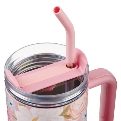 God is With Her Pink Floral 40 oz Stainless Steel Tumbler with Straw