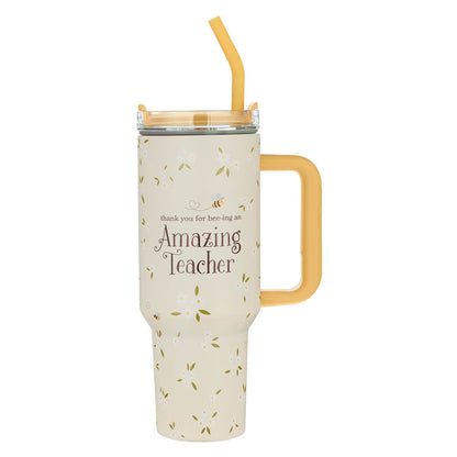 Amazing Teacher Blossom and Bees 40 oz Stainless Steel Tumbler with Straw