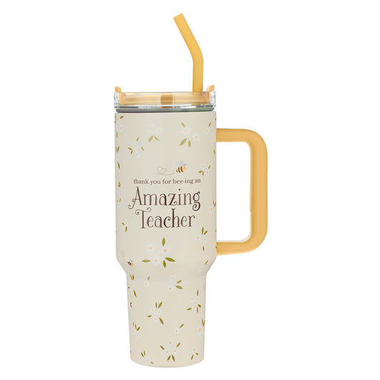 Amazing Teacher Blossom and Bees 40 oz Stainless Steel Tumbler with Straw