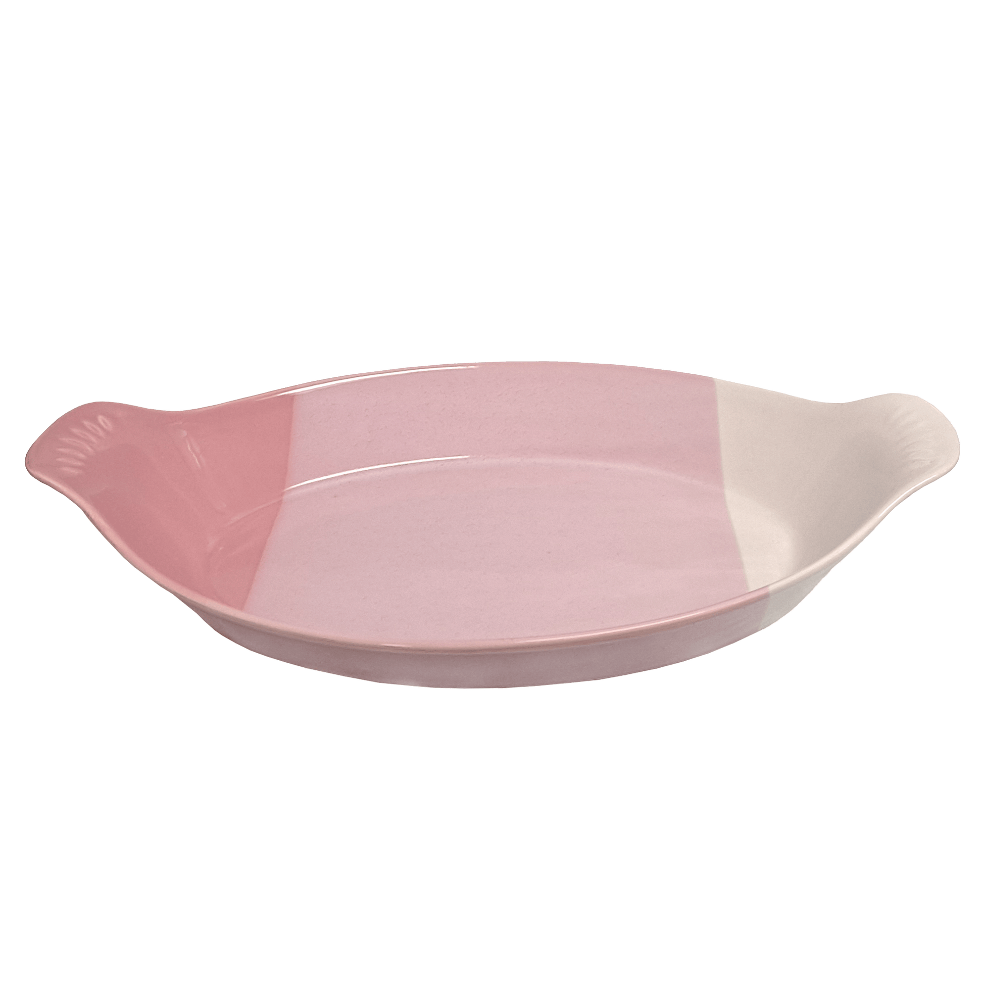 Pink and white oval dish made of Lapid stoneware 