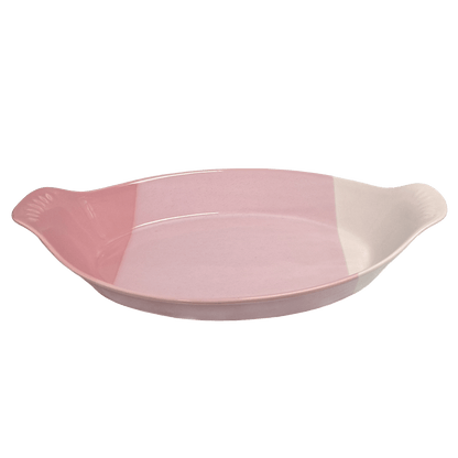 Pink and white oval dish made of Lapid stoneware 