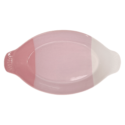 Pink and white oval dish made of Lapid stoneware 