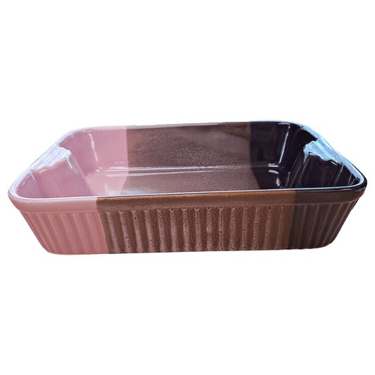 Brown and pink rectangular dish made of Lapid stoneware