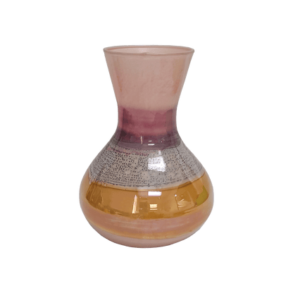 Handmade acid washed glass vase with shades of pink, purple, and orange