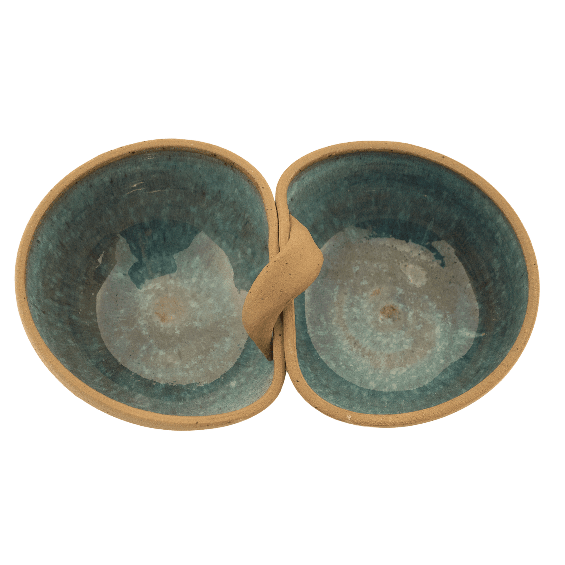 Deep teal handcrafted ceramic duo bowl 