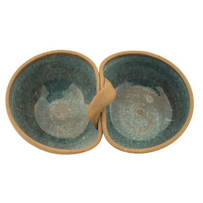 Deep teal handcrafted ceramic duo bowl 