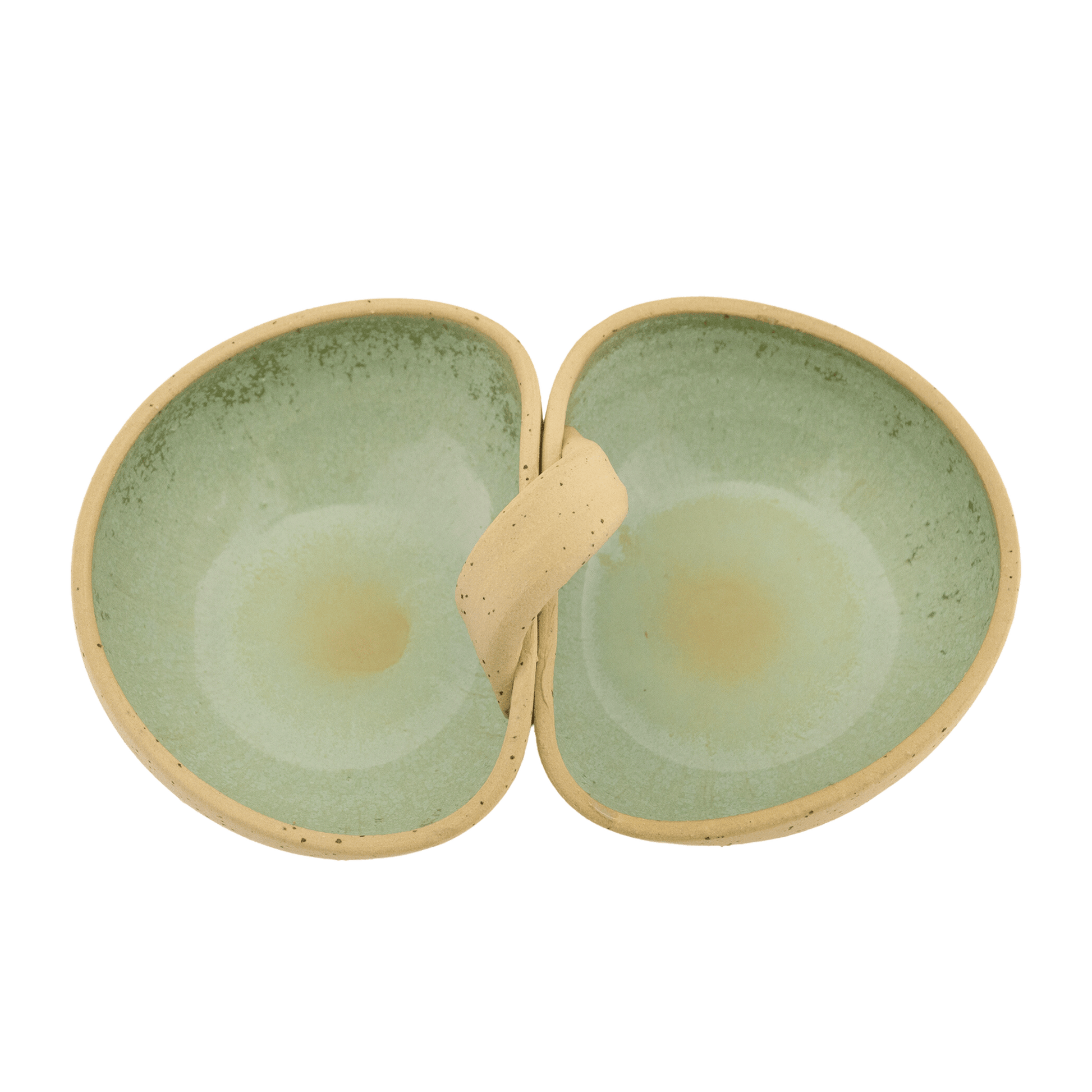 Seafoam-colored handcrafted ceramic duo bowl 