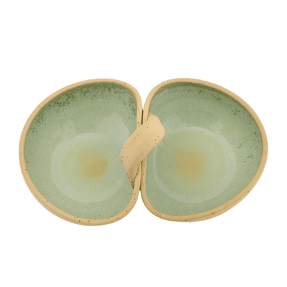 Seafoam-colored handcrafted ceramic duo bowl 