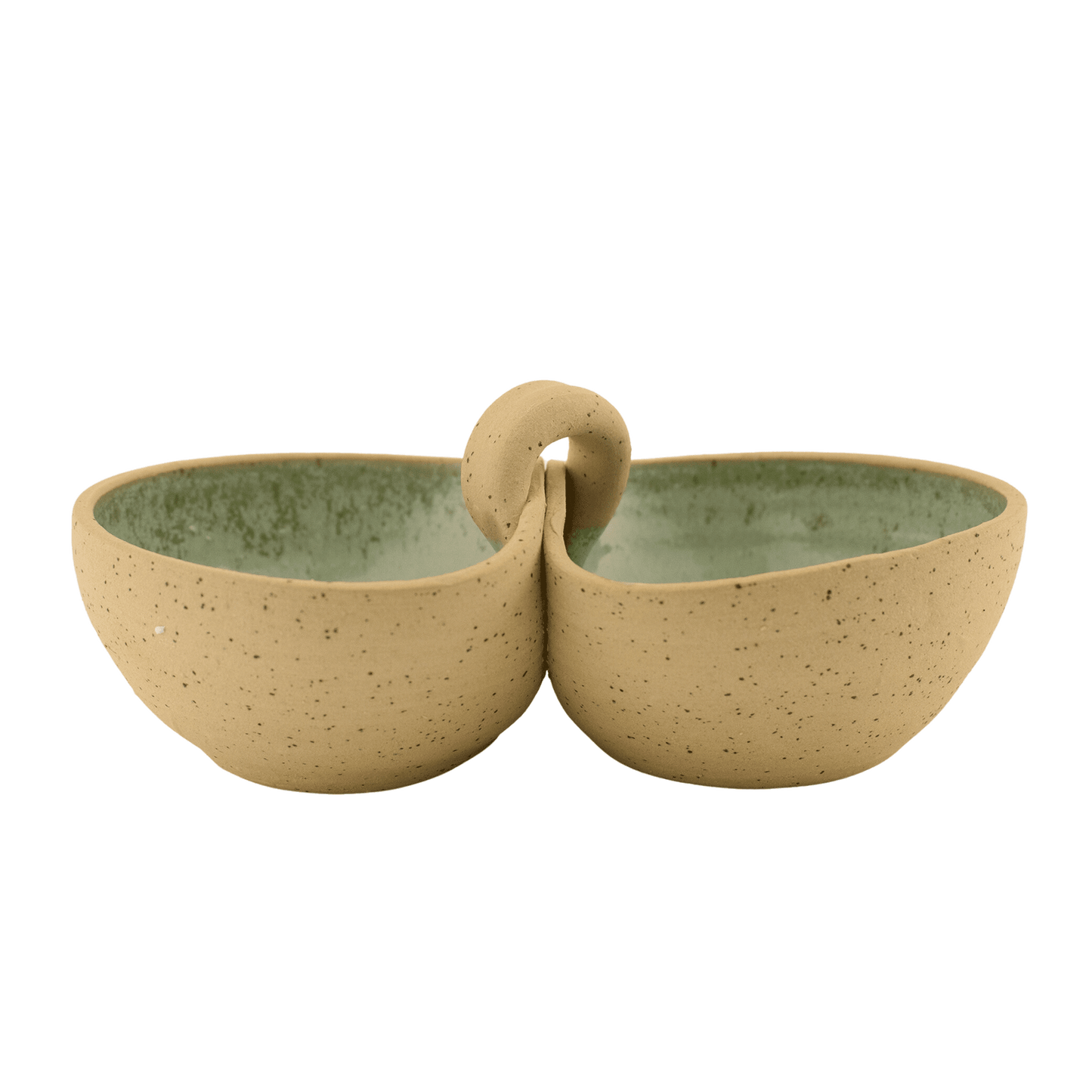 Seafoam-colored handcrafted ceramic duo bowl 