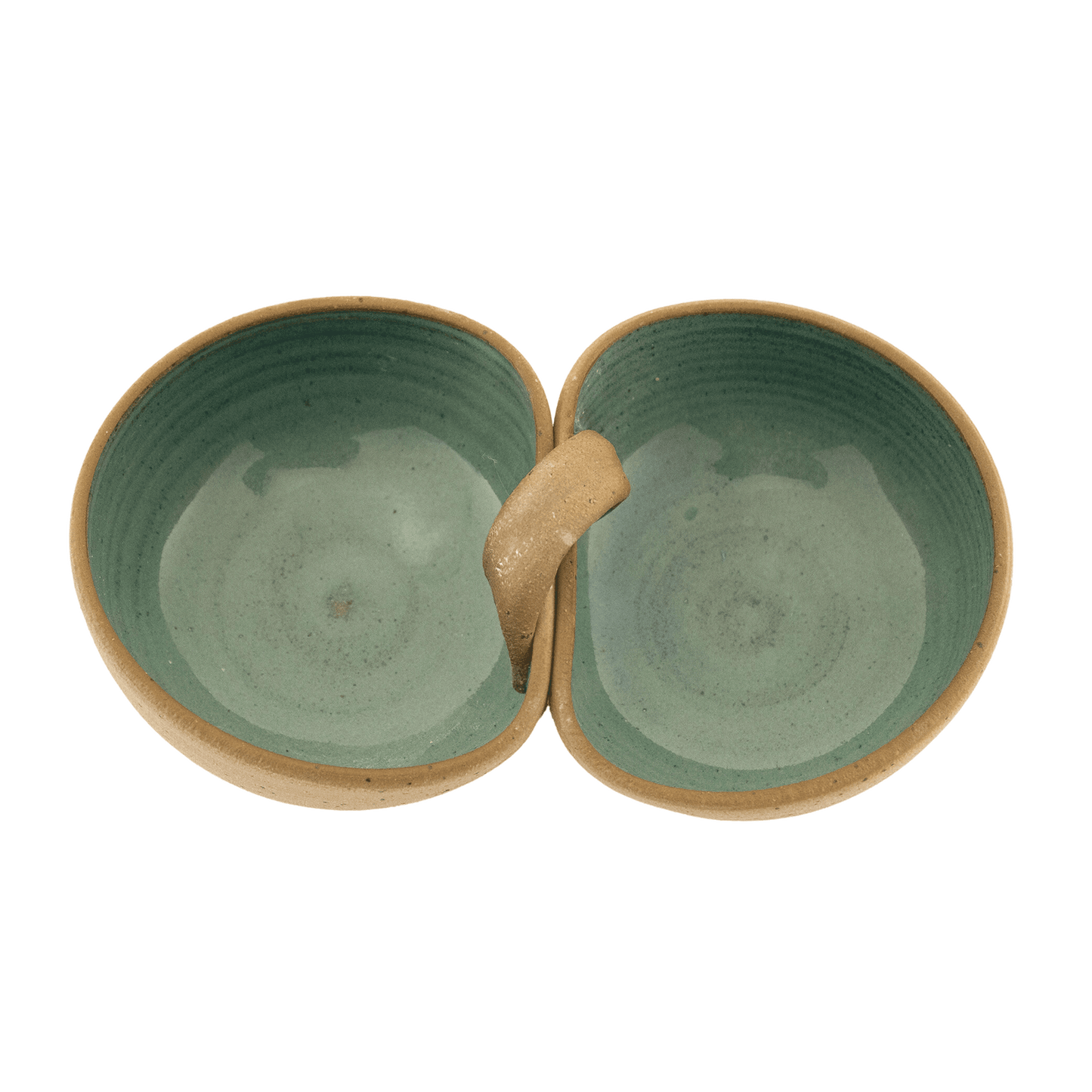 Sage-colored handcrafted ceramic duo bowl 