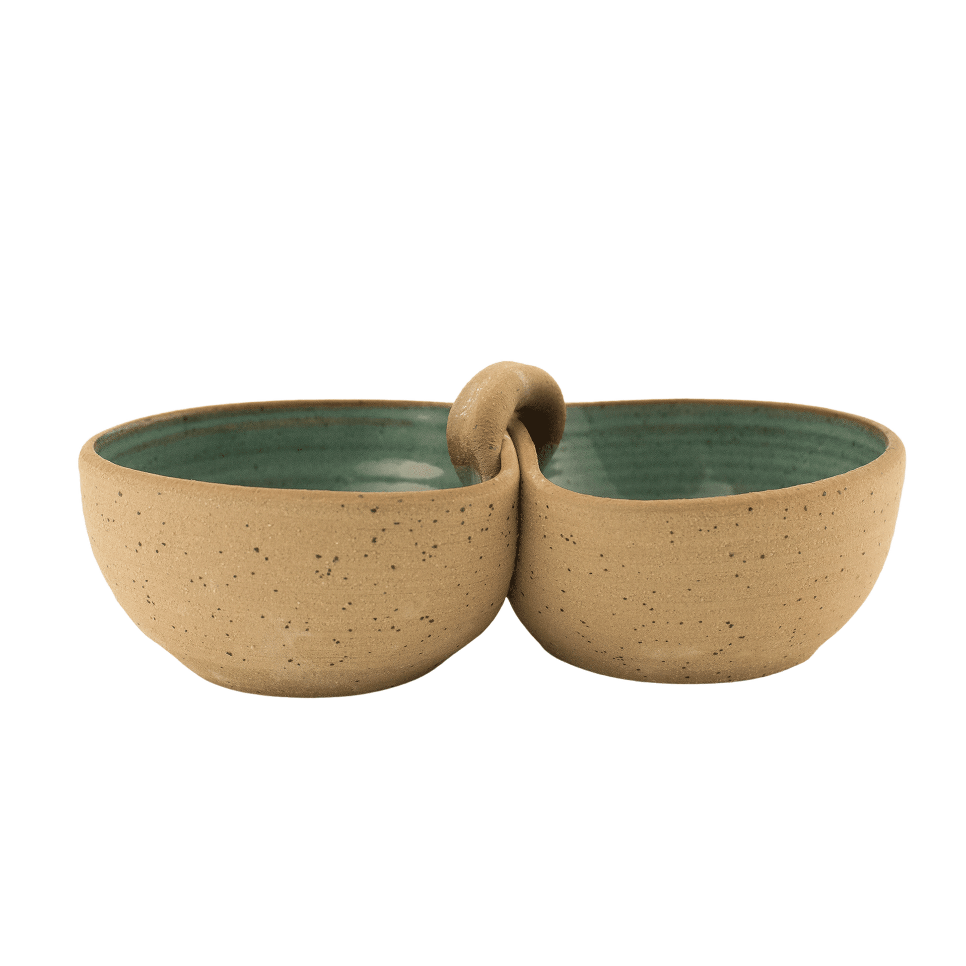 Sage-colored handcrafted ceramic duo bowl 