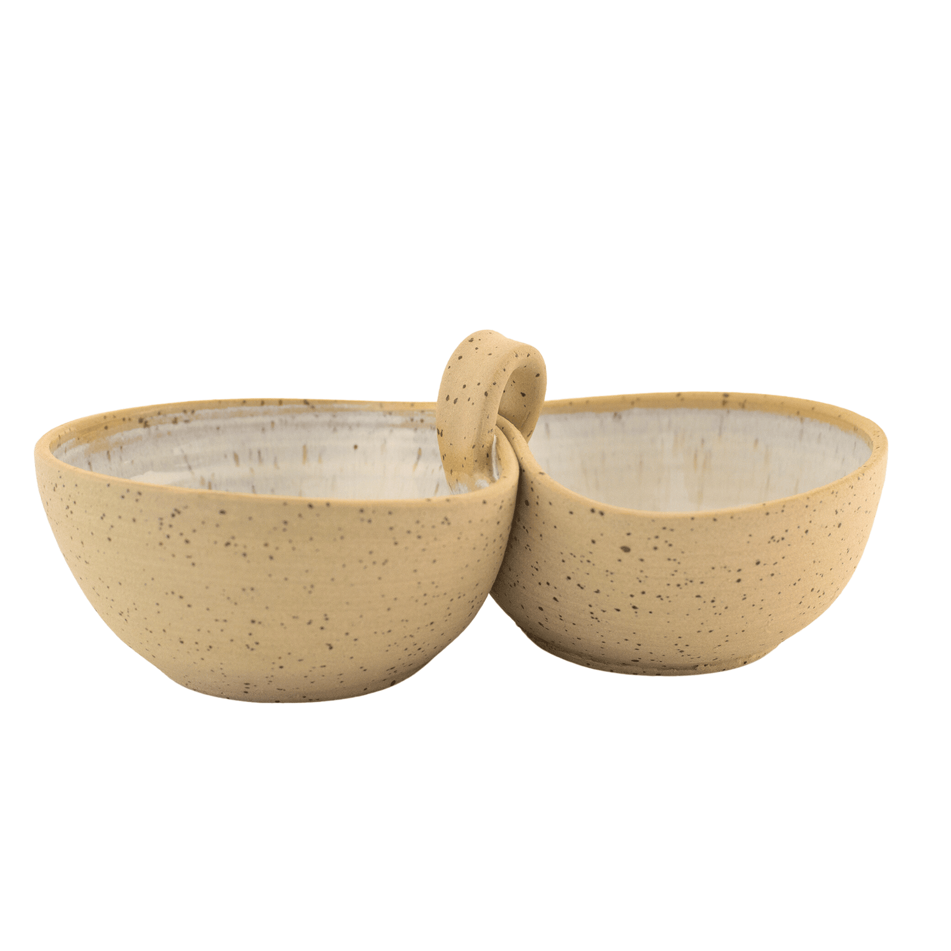 White handcrafted ceramic duo bowl 