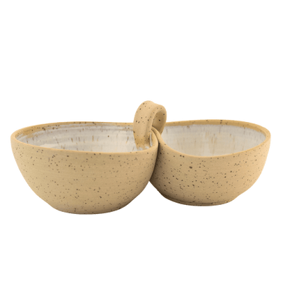 White handcrafted ceramic duo bowl 