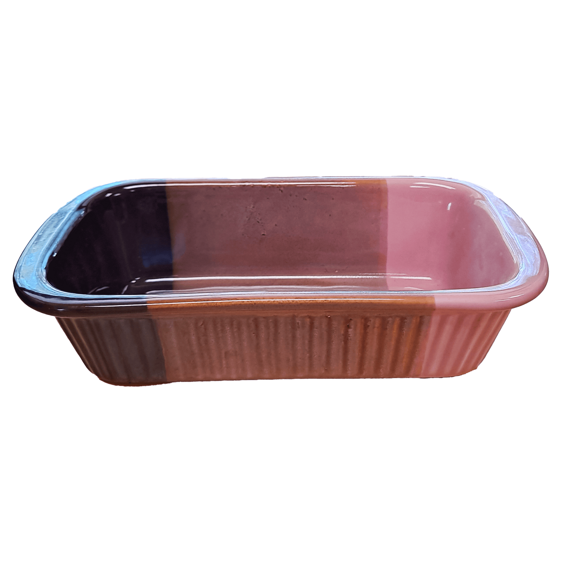 Brown and pink rectangular dish made of Lapid stoneware