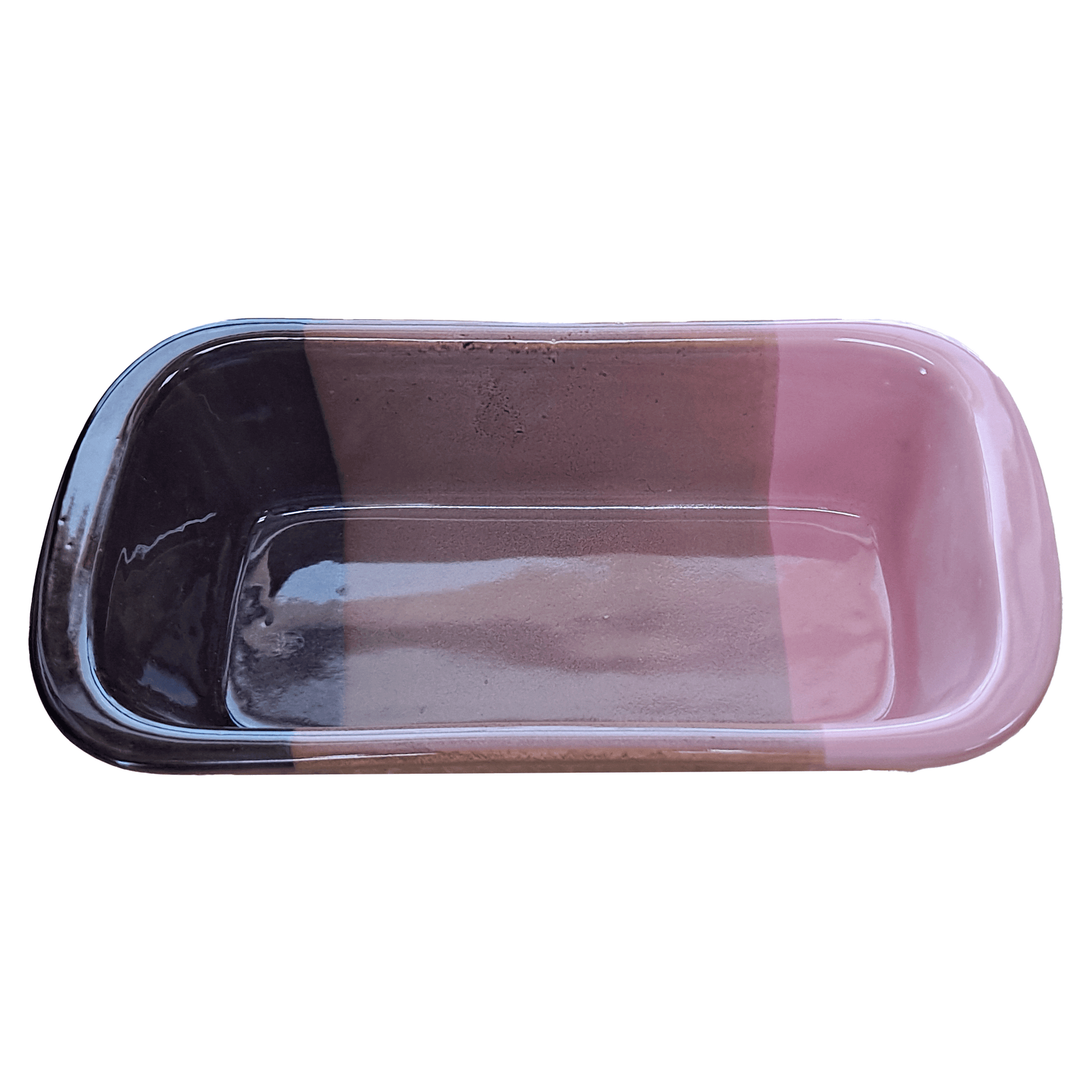 Brown and pink rectangular dish made of Lapid stoneware