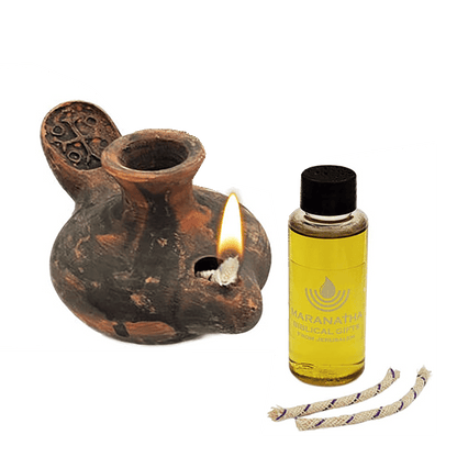 Crusader Clay Oil Lamp with Cross