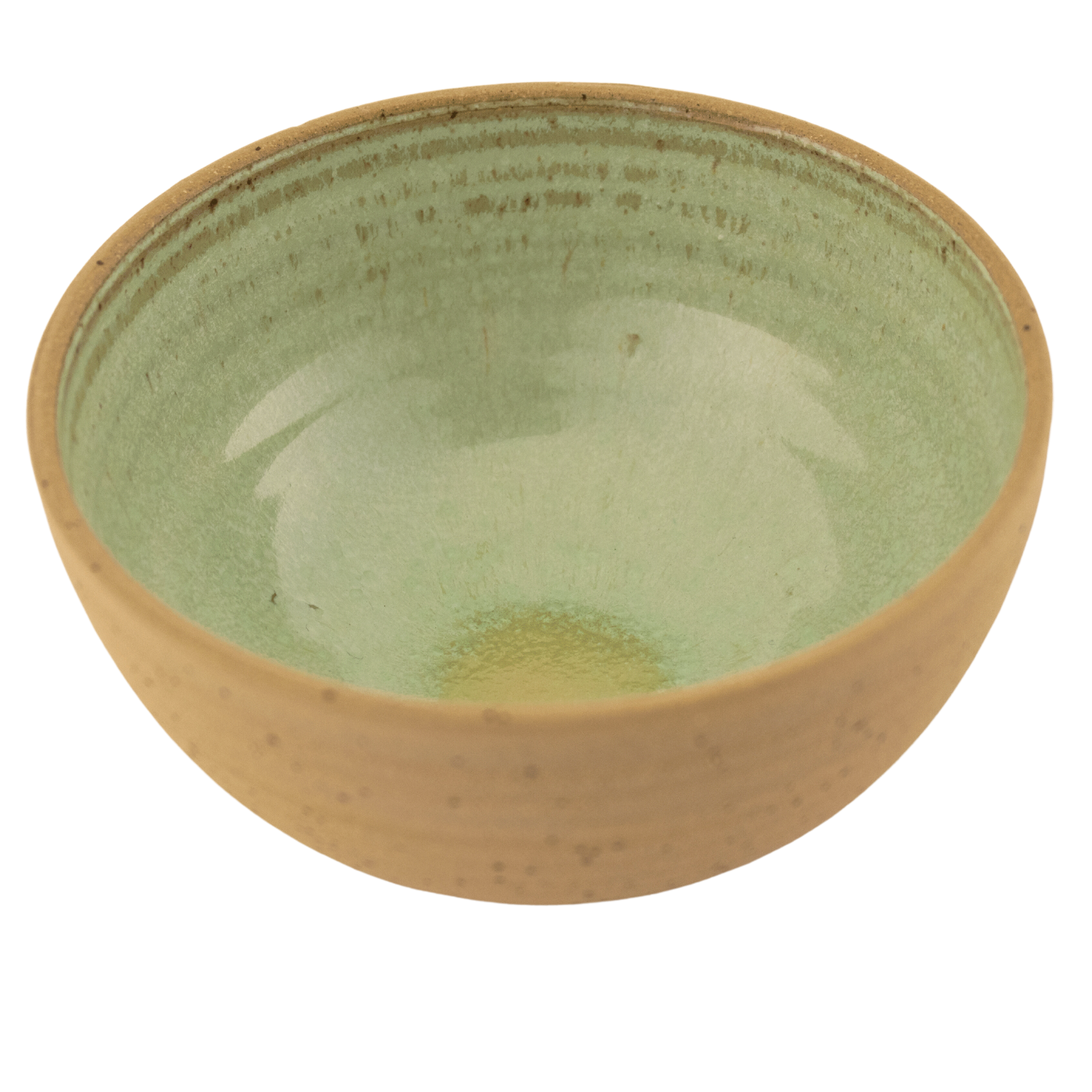 Handcrafted ceramic seafoam green and sand-colored bowl