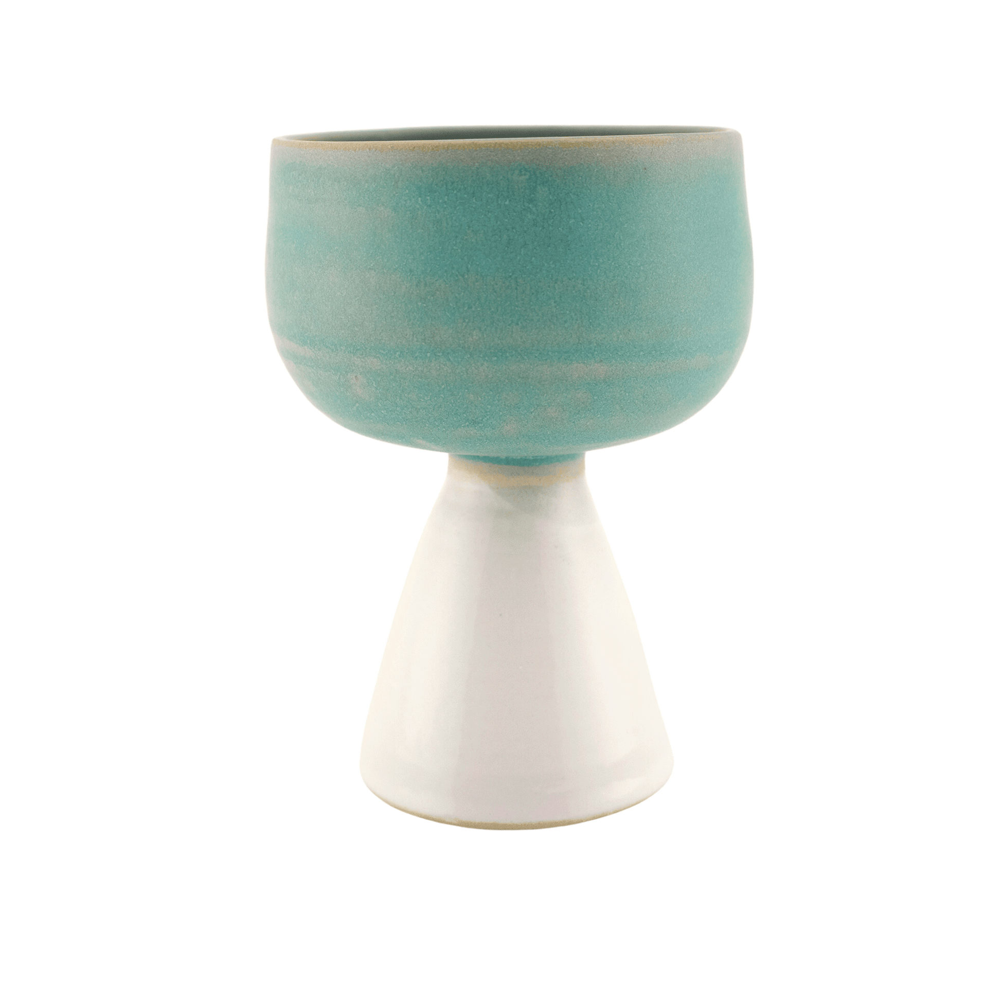 White and teal handcrafted ceramic wine vessel