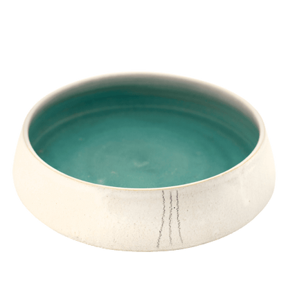 White and teal handcrafted ceramic serving dish