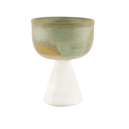 Handcrafted sand and seafoam-colored ceramic kiddush cup