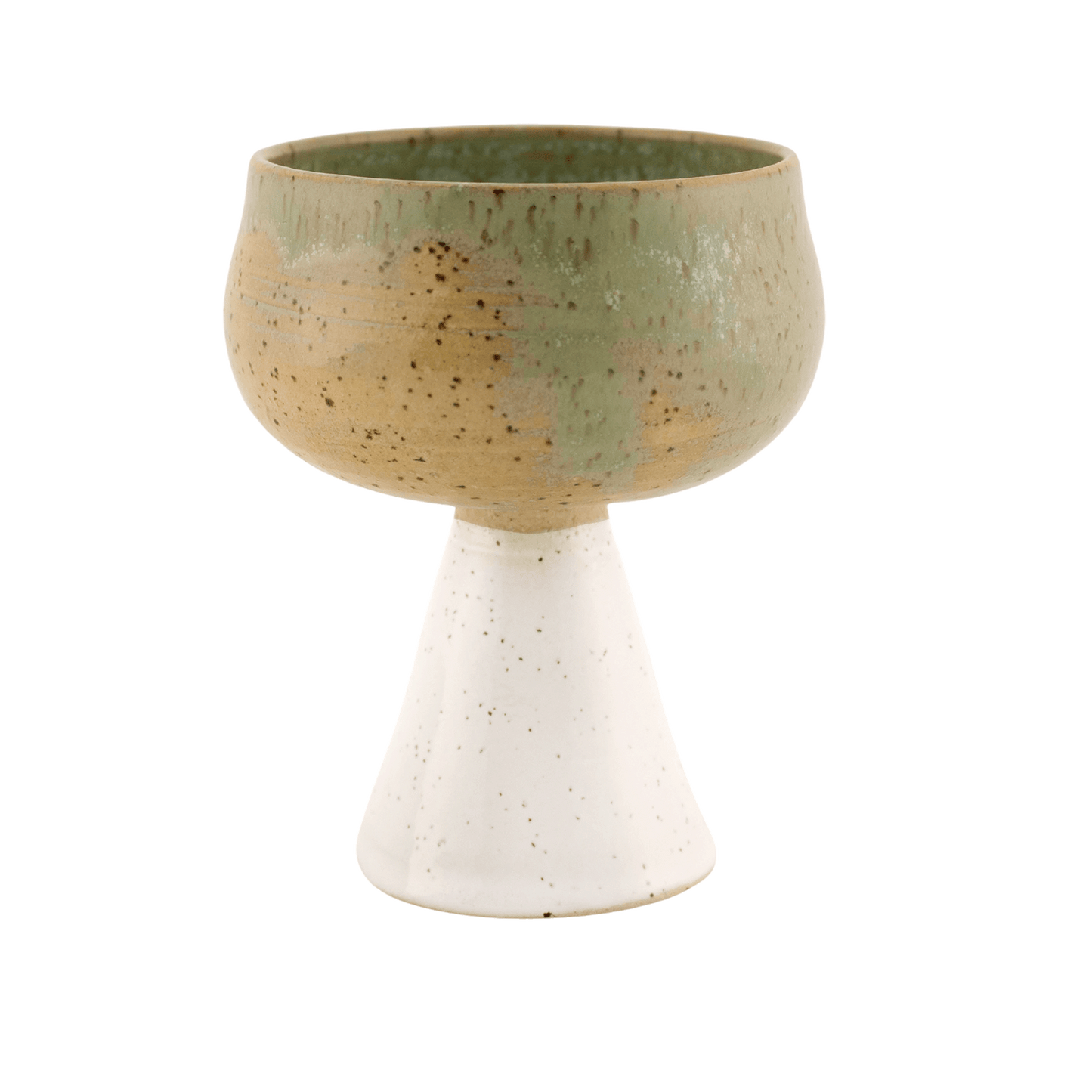 Handcrafted speckled sand and seafoam-colored ceramic kiddush cup