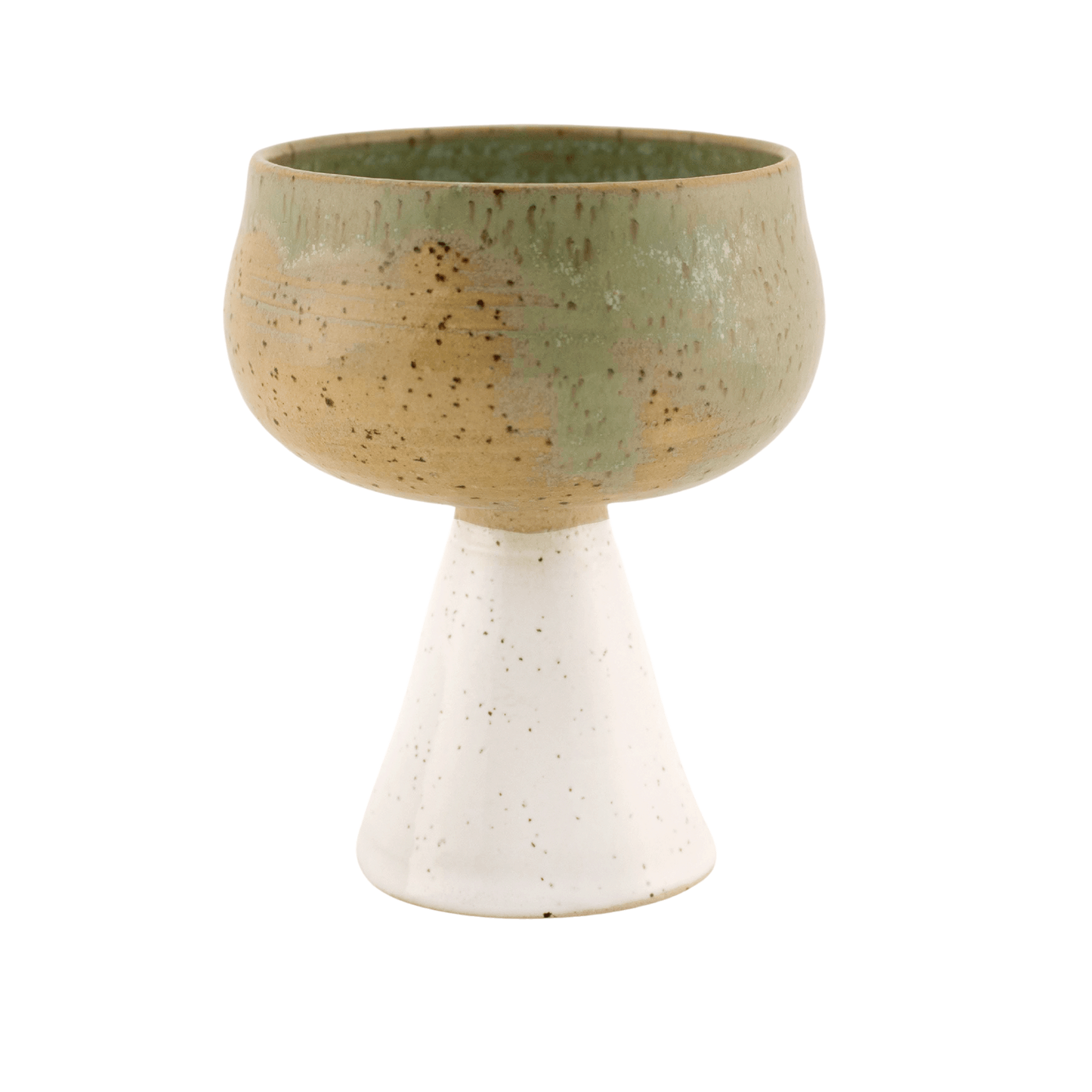 Handcrafted speckled sand and seafoam-colored ceramic kiddush cup