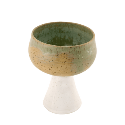 Handcrafted speckled sand and seafoam-colored ceramic kiddush cup