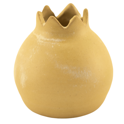 Handmade sand-colored ceramic pomegranate-shaped toothpick holder