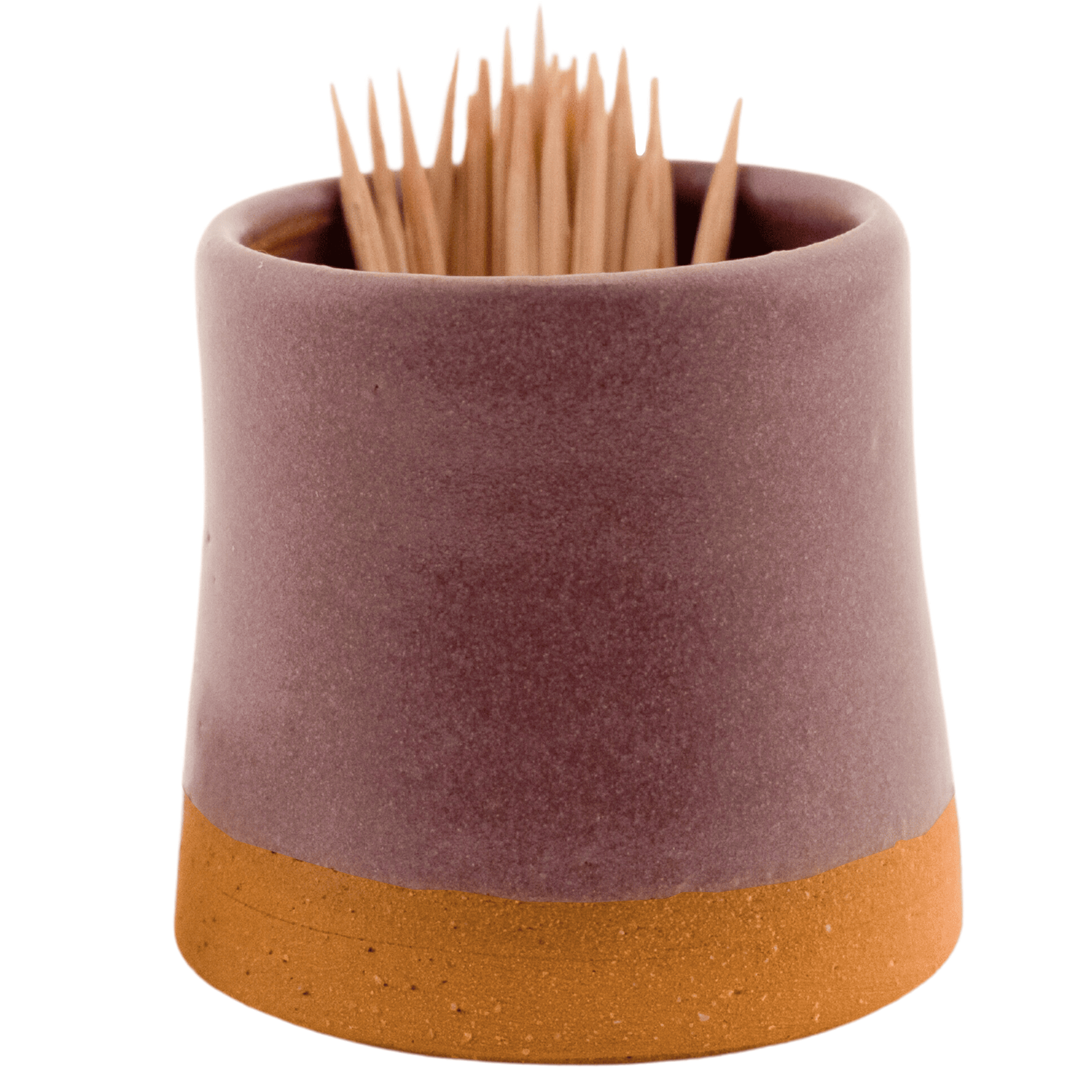 Mauve ceramic partially glazed toothpick holder