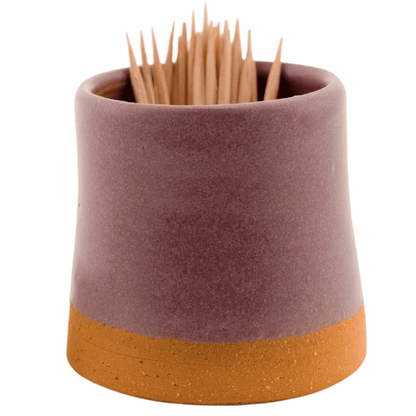 Mauve ceramic partially glazed toothpick holder