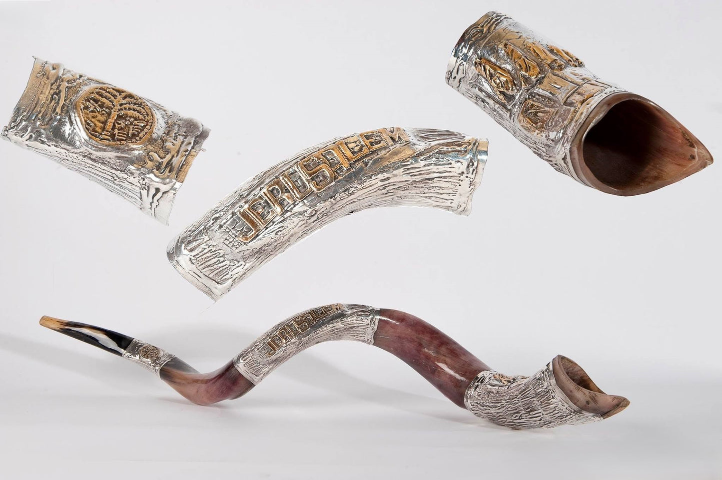 Yemenite Shofar 40" - 42" - Silver Plated Jerusalem Design