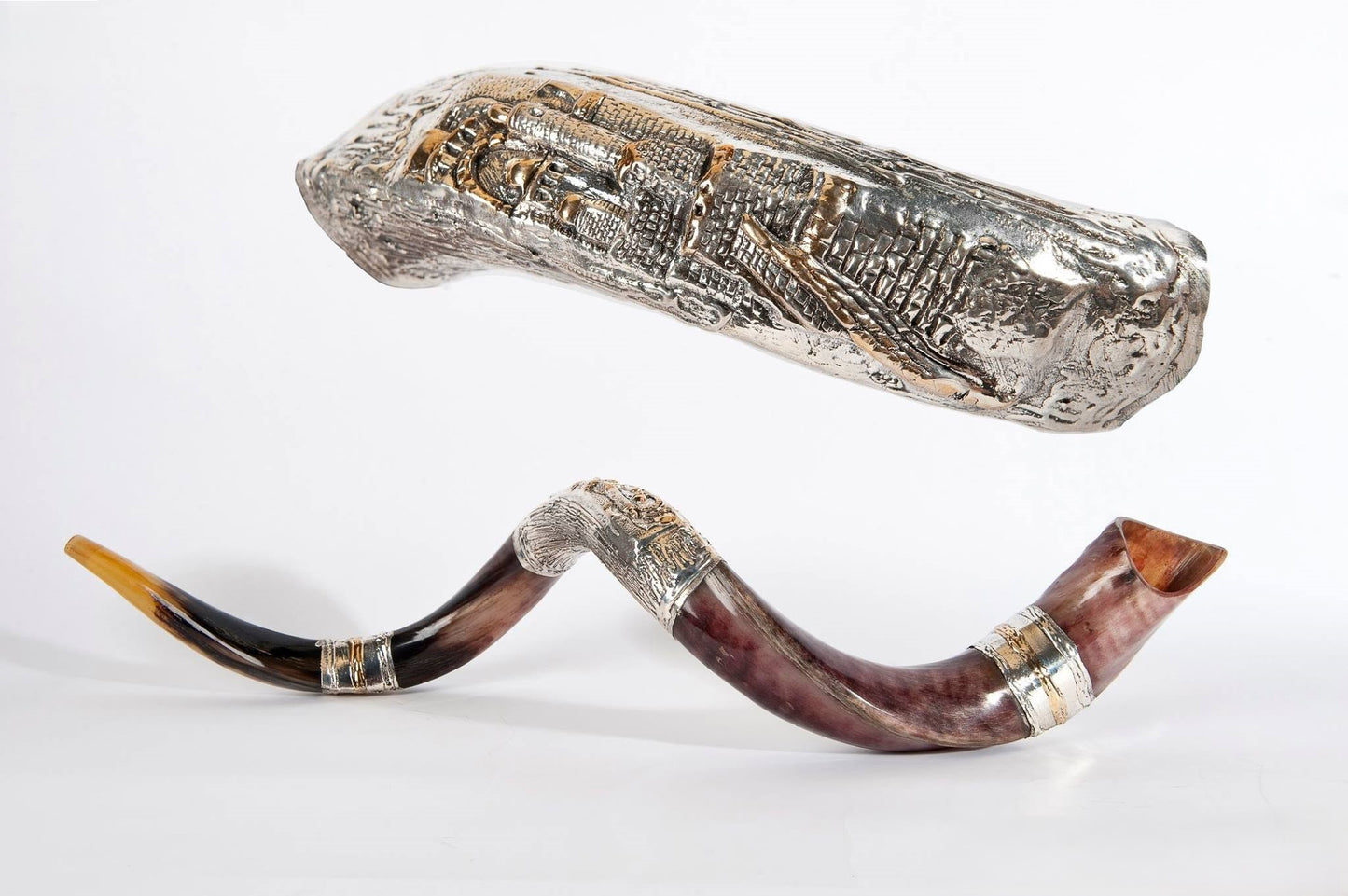 Yemenite Shofar 40" - 42" - Silver Plated Old City Jerusalem Design
