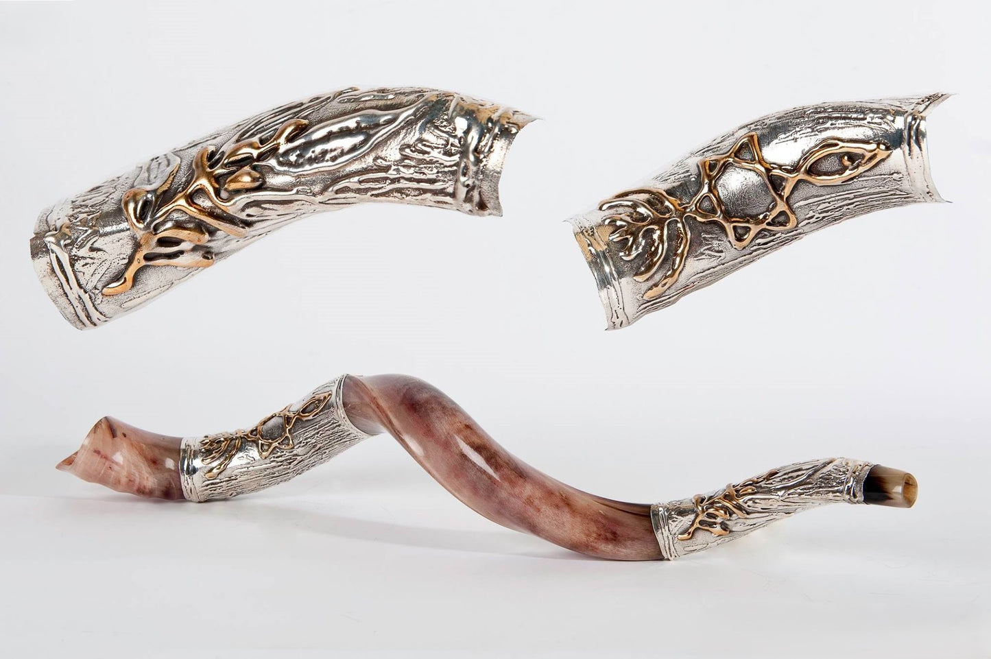 Yemenite Shofar 40" - 42" - Silver Plated with Messianic Seal and Olive Branch