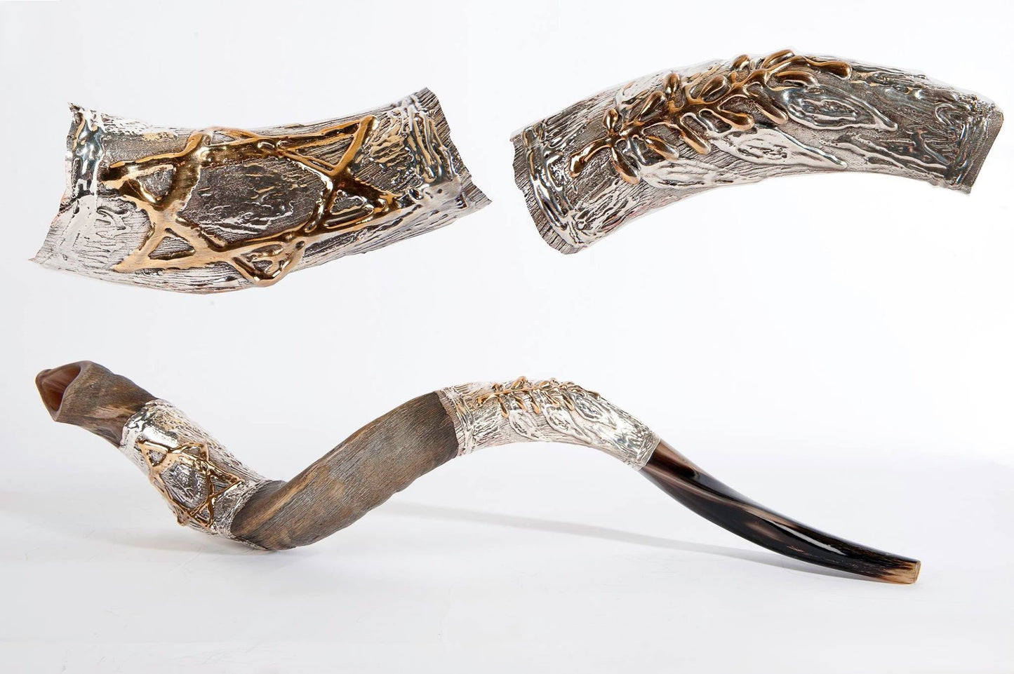 Yemenite Shofar 40" - 42" - Silver Plated with Star of David and Olive Branch