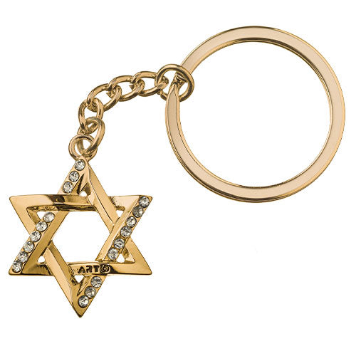 Star of David Keychain with Stone Inlay