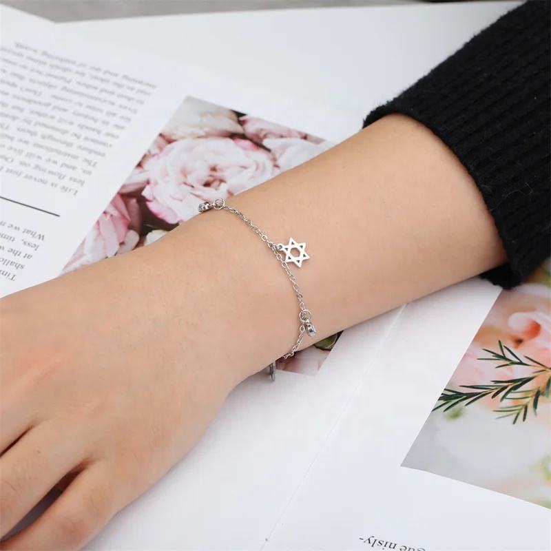 Star of David Stainless Steel Charm Bracelet