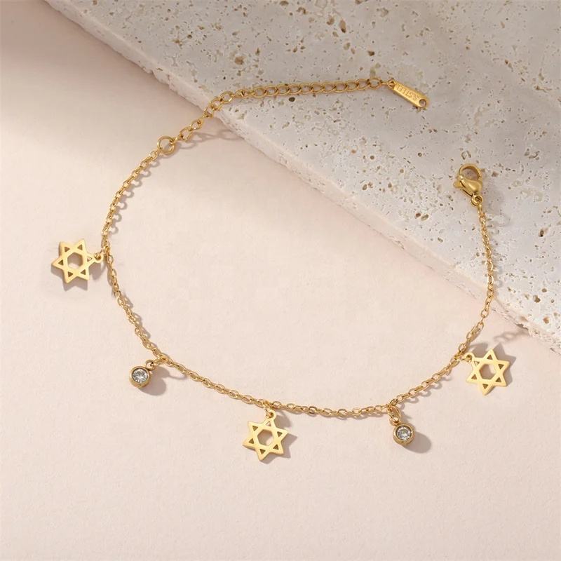 Star of David Stainless Steel Charm Bracelet