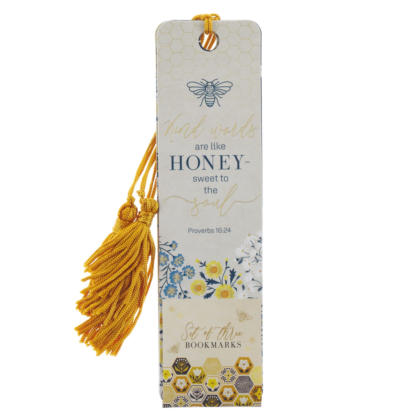Kind Words are Like Honey Navy and Yellow Bookmark Set - Proverbs 16:24