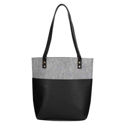 Love Never Fails Two-tone Black and Heather Gray Felt Fashion Bible Tote Bag - 1 Corinthians 13:8