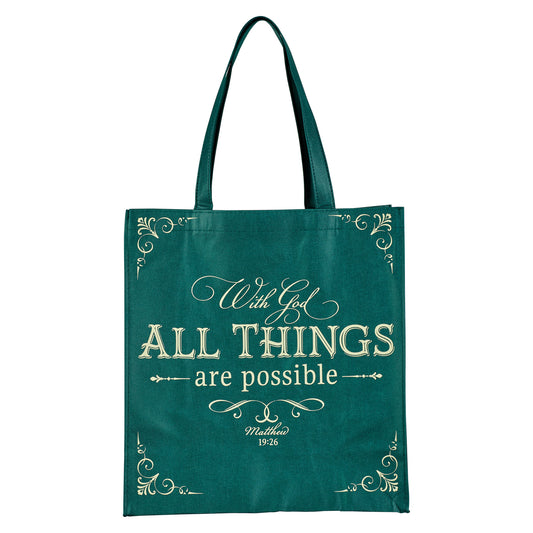 All Things are Possible Green Shopping Tote Bag - Matthew 19:26