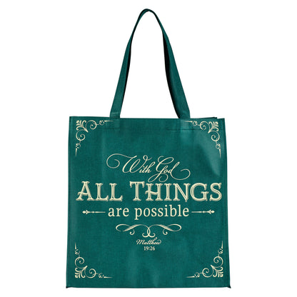 All Things are Possible Green Shopping Tote Bag - Matthew 19:26