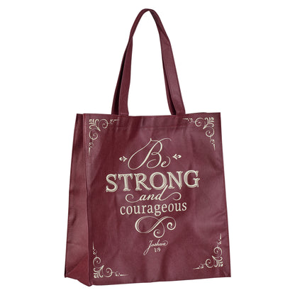Strong and Courageous Topaz Pink Shopping Tote Bag - Joshua 1:9